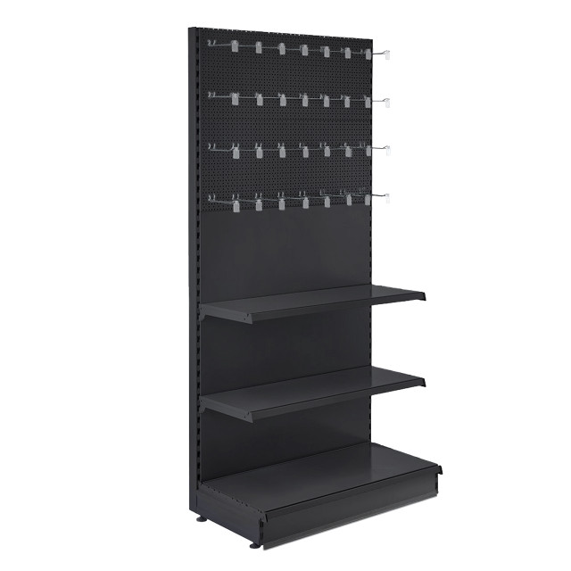 Trade & Exhibition Stand - Dark Grey Retail Shelving Wall Unit - Perforated Back Panels with 28Hooks